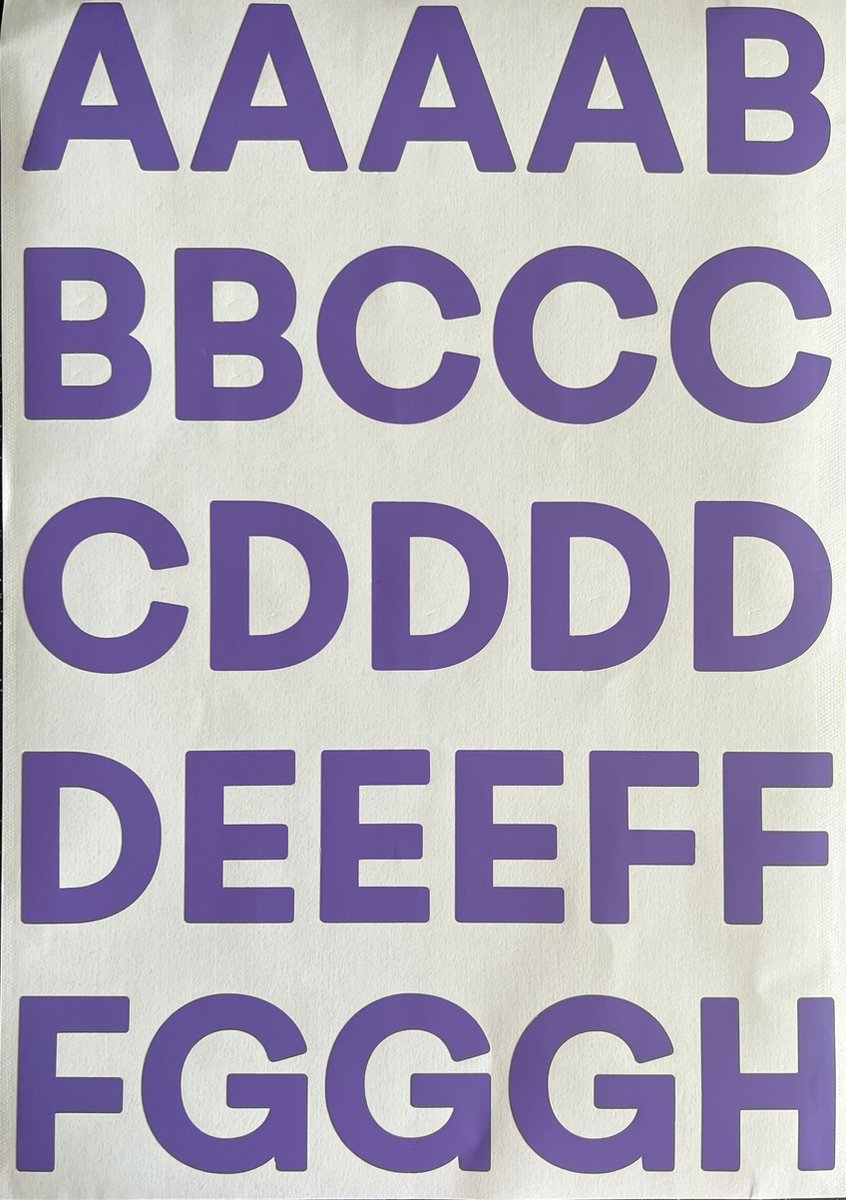 plakletters paars | alfabet stickers | met cijfers | hoogte 4 cm